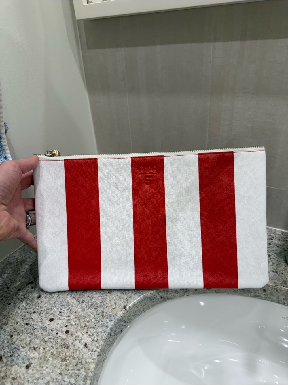 NWOT Striped Clutch with Embossed Logo - Picture 3 of 4